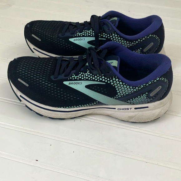 Brooks Ghost 14 Athletic Shoes Navy and Green Mesh Running Footwear - Picture 5 of 11